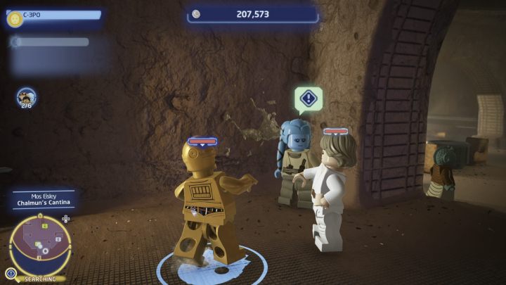 Go to the canteen as the protocol droid and talk to the character standing by the door - LEGO Skywalker Saga: Ma Klounkee Most Foul - walkthrough, description - LEGO Skywalker Saga: Tatooine - Mos Eisley - LEGO Skywalker Saga Guide