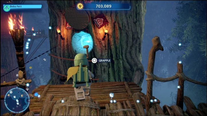 The symbols above the entrance are shown in the screen above - LEGO Skywalker Saga: Ewok Village - list of all puzzles - LEGO Skywalker Saga: Endor - LEGO Skywalker Saga Guide