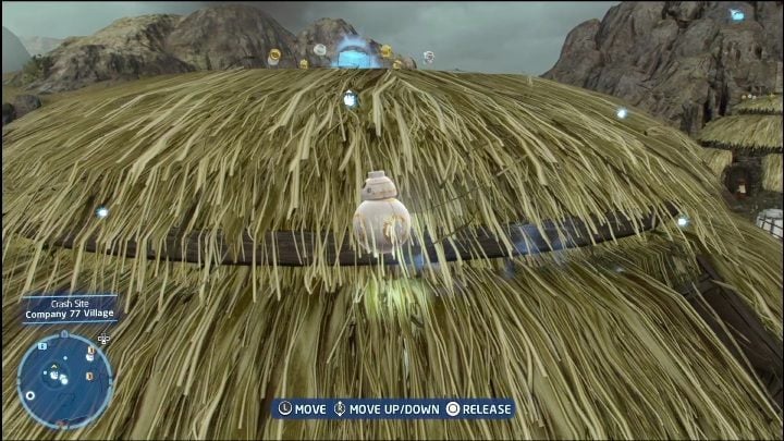 This collectible is on the roof of one of the houses - LEGO Skywalker Saga: Crash Site - List of all puzzles - LEGO Skywalker Saga: Kef Bir - LEGO Skywalker Saga Guide