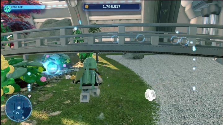 The Kyber brick is hidden under a small bridge in the center of the federal district - LEGO Skywalker Saga: Federal District - list of puzzles - LEGO Skywalker Saga: Coruscant - LEGO Skywalker Saga Guide