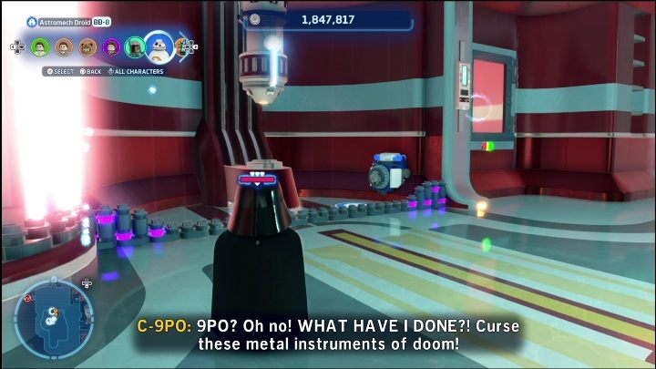 Once there, select the protocol droid to use its abilities, then go on to the next droid to pull the lever with - LEGO Skywalker Saga: Federal District - list of puzzles - LEGO Skywalker Saga: Coruscant - LEGO Skywalker Saga Guide