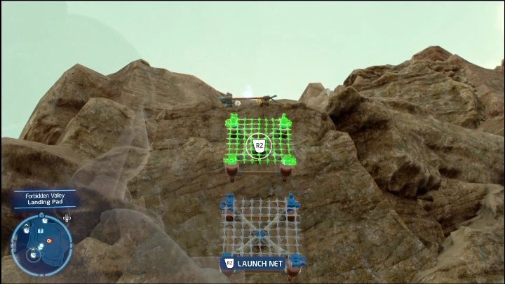 First, you have to use the net launcher and place it on the wall - LEGO Skywalker Saga: Forbidden Valley - list of all puzzles - LEGO Skywalker Saga: Pasaana - LEGO Skywalker Saga Guide