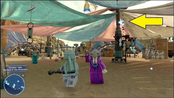 This brick is hanging right under the roof - LEGO Skywalker Saga: Forbidden Valley - list of all puzzles - LEGO Skywalker Saga: Pasaana - LEGO Skywalker Saga Guide