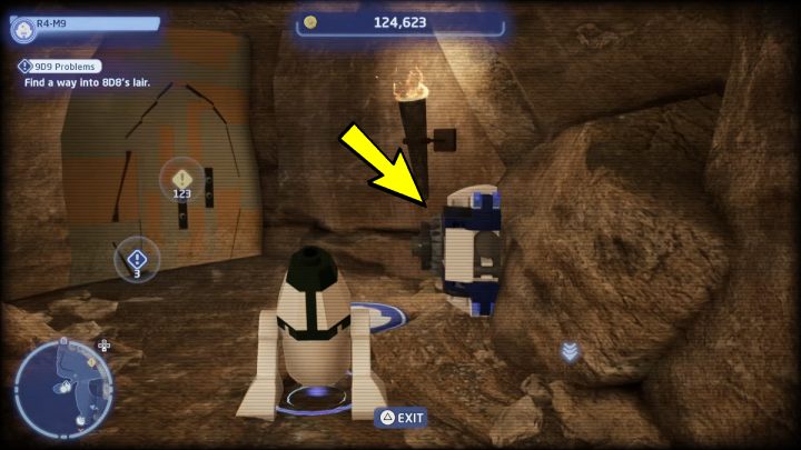Approach the machine and select 1st command - droid - LEGO Skywalker Saga: 9D9 Problems - walkthrough - LEGO Skywalker Saga: Tatooine - the desert of Jundland - LEGO Skywalker Saga Guide