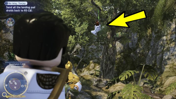 The first droid will be hanging from the tree - LEGO Skywalker Saga: No Way Toojay - walkthrough - LEGO Skywalker Saga: Ajan Kloss - resistance camp - LEGO Skywalker Saga Guide