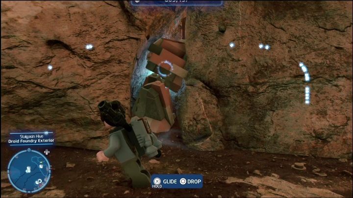 The brick is hidden in a gap between the rocks - LEGO Skywalker Saga: Stalgasin Hive - list of all puzzles - LEGO Skywalker Saga: Geonosis - LEGO Skywalker Saga Guide