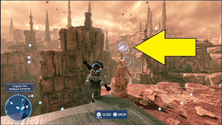 You can reach this brick by playing as a glider-equipped Scavenger (obtainable in Episodes 6 and 7) - LEGO Skywalker Saga: Stalgasin Hive - list of all puzzles - LEGO Skywalker Saga: Geonosis - LEGO Skywalker Saga Guide