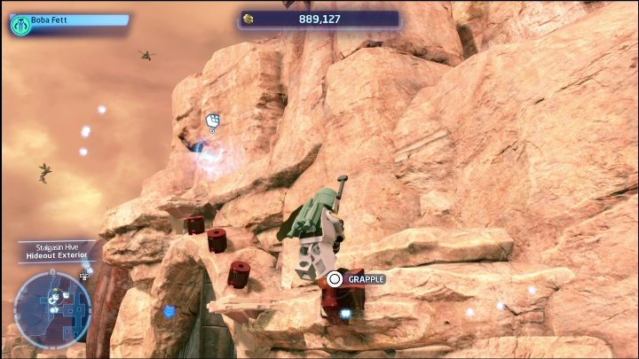 You need a Bounty Hunter to obtain this brick It's high up on the rock, reachable by climbing up the orange elements and bras - LEGO Skywalker Saga: Stalgasin Hive - list of all puzzles - LEGO Skywalker Saga: Geonosis - LEGO Skywalker Saga Guide