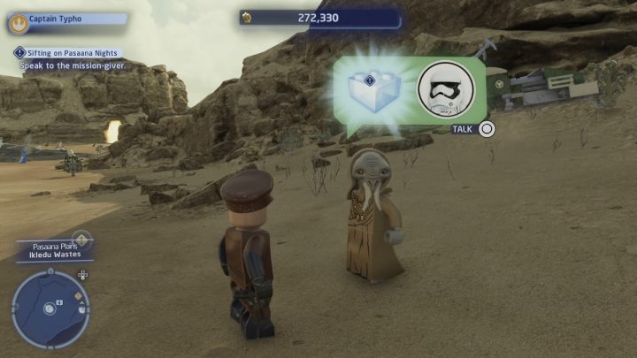 Accept the quest from the quest giver in the Pasaana Plains - you will get there by taxi from Forbidden Valley - LEGO Skywalker Saga: Sifting on Pasaana Nights - walkthrough - LEGO Skywalker Saga: Pasaana - Forbidden Valley - LEGO Skywalker Saga Guide