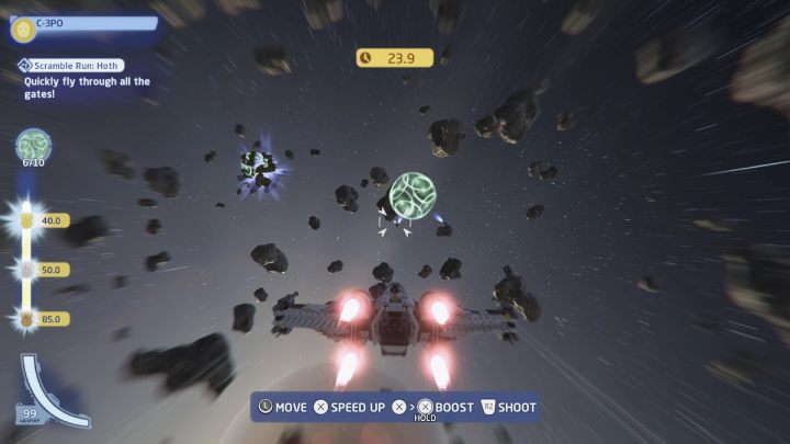 The trial requires you to pass all 10 gates in the shortest time possible - LEGO Skywalker Saga: Hoth - trials, walkthrough - LEGO Skywalker Saga: Trials - LEGO Skywalker Saga Guide