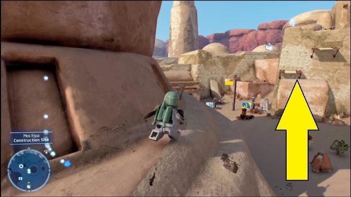 The brick can be found in the southern part of the region, hidden on the roof of the building - LEGO Skywalker Saga: Mos Espa - list of all puzzles - LEGO Skywalker Saga: Tatooine - LEGO Skywalker Saga Guide