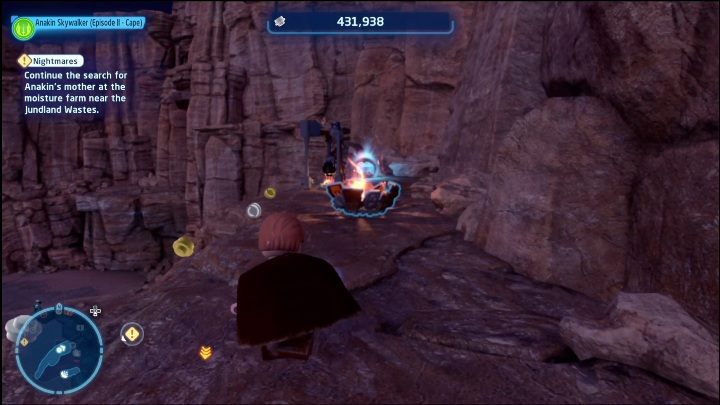 To get to the Kyber Brick, you have to climb onto the rock ledge on which someone made a campfire before - LEGO Skywalker Saga: Jundland Wastes - list of all puzzles - LEGO Skywalker Saga: Tatooine - LEGO Skywalker Saga Guide