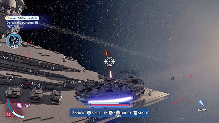 You will start this stage in outer space, but before you attack Destroyers, you have to get rid of 10 TIE Fighters - LEGO Skywalker Saga: Never Tell Me the Odds - walkthrough - LEGO Skywalker Saga: Episode 5 - The Empire Strikes Back - LEGO Skywalker Saga Guide