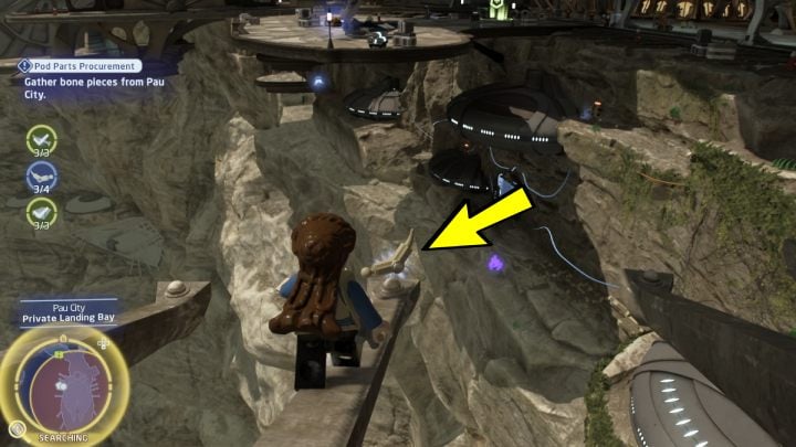 The remaining four bricks are on the skeleton itself or on its edge - LEGO Skywalker Saga: Pod Parts Procurement - walkthrough - LEGO Skywalker Saga: Tatooine - Mos Espa - LEGO Skywalker Saga Guide