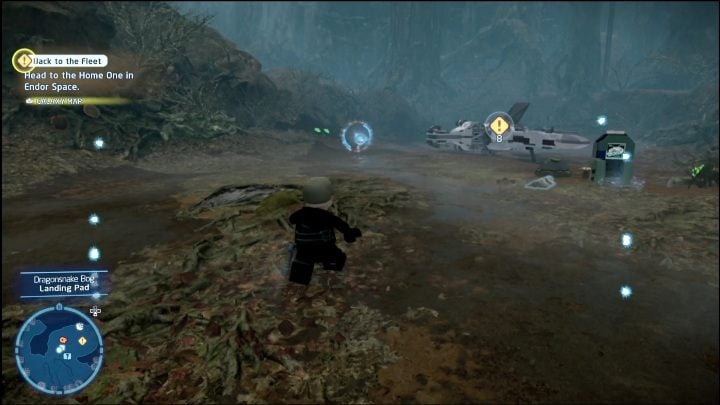 This Kyber Brick is just lying on the map, on the left side of the ship - LEGO Skywalker Saga: Dragonsnake Bog - list of all puzzles - LEGO Skywalker Saga: Dagobah - LEGO Skywalker Saga Guide