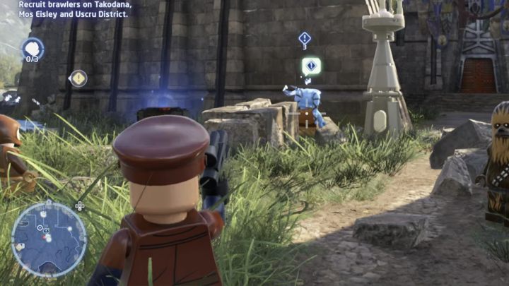 Go down to the ground floor of the castle and talk to the Kanjiklub member near the stairs - LEGO Skywalker Saga: Kanjiklub Recruitment - walkthrough - LEGO Skywalker Saga: Takodana - Maz Castle - LEGO Skywalker Saga Guide