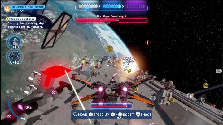 You get the second part for shooting down 7 antennas on the ship - LEGO Skywalker Saga: The Last Jedi - list of collectibles and rewards - LEGO Skywalker Saga: Minikits - LEGO Skywalker Saga Guide