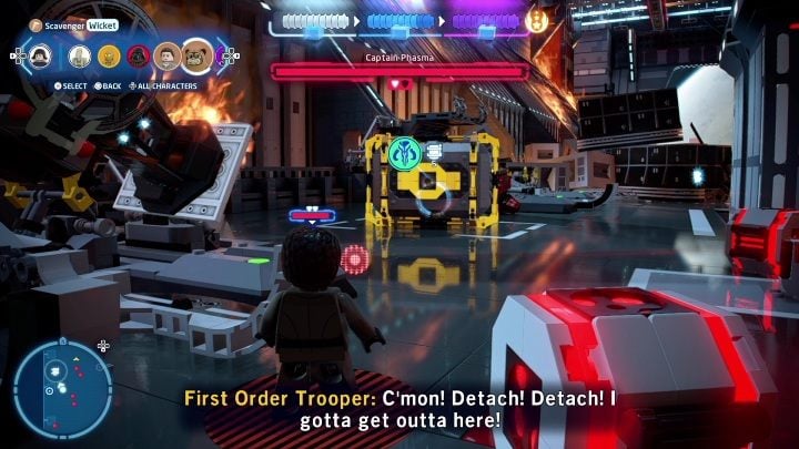 During the second phase of the boss fight use a Bounty Hunter to destroy a yellow brick - LEGO Skywalker Saga: The Last Jedi - list of collectibles and rewards - LEGO Skywalker Saga: Minikits - LEGO Skywalker Saga Guide