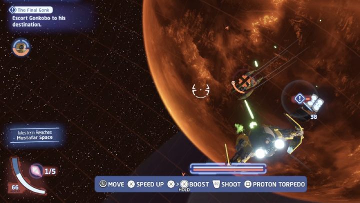 Accept the mission from the quest giver in the local space of planet Mustafar - LEGO Skywalker Saga: The Final Gonk - walkthrough - LEGO Skywalker Saga: Mustafar - local space - LEGO Skywalker Saga Guide