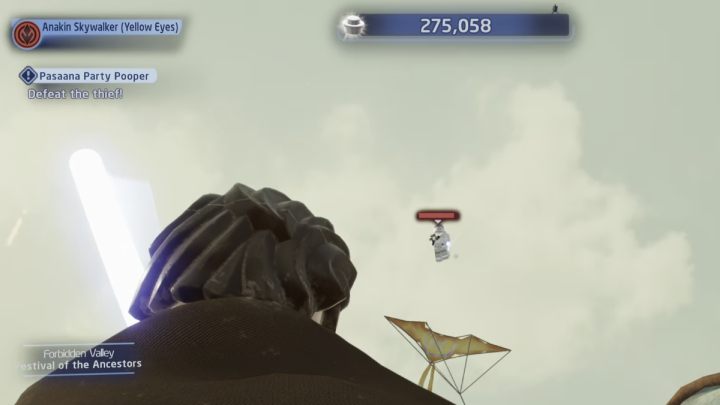 When the thief escapes, run after them and shoot them down - LEGO Skywalker Saga: Pasaana Party Pooper - walkthrough - LEGO Skywalker Saga: Pasaana - Forbidden Valley - LEGO Skywalker Saga Guide