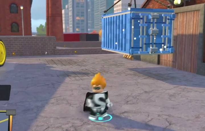 To lower the container use an object controlling power. - Industrial District | LEGO The Incredibles - Maps of challenges and golden bricks - LEGO The Incredibles Game Guide
