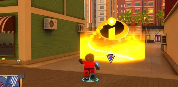 The marker of the story-related mission. - Hover Train Hijinx - Level 2 in LEGO The Incredibles Walkthrough - Walkthrough - LEGO The Incredibles Game Guide