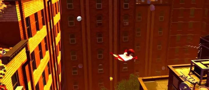 By holding the jump button, Elastigirl can turn herself into a glide. - The Golden Years - Level 7 in LEGO The Incredibles Walkthrough - Walkthrough - LEGO The Incredibles Game Guide