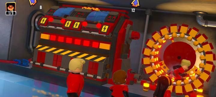 Construct the generator and use it to unlock the passage to the first brick. - The Final Showdown - Level 12 in LEGO The Incredibles Walkthrough - Walkthrough - LEGO The Incredibles Game Guide
