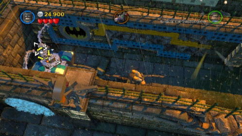 Move a little bit further to the left, destroy the silver statue (picture) and use bricks to build a platform - Arkham Asylum Antics | Walkthrough - Walkthrough - LEGO Batman 2: DC Super Heroes Game Guide & Walkthrough