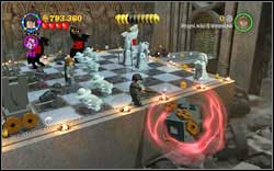 Hufflepuff (yellow): On the chessboard, on the part closer to the screen, you will see a destroyed tower - use (DM) on it - LEGO Harry Potter Years 1-4: Year 1 Bonuses - Walkthrough - Secrets and Collectibles - LEGO Harry Potter Years 1-4 Guide & Walkthrough