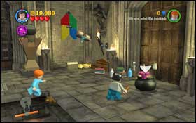 Switch to Ron and approach the chest on the right - a Boggart will jump out, so slay it with Riddikulus - LEGO Harry Potter Years 1-4: Year 3 Part 2 - Walkthrough - Walkthrough - LEGO Harry Potter Years 1-4 Guide & Walkthrough