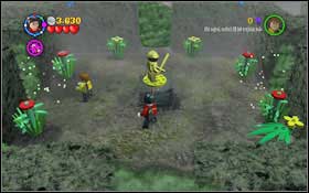 Use magic on the four bushes round the base of the statue and then assemble the gold armour - LEGO Harry Potter Years 1-4: Year 4 Part 2 - Walkthrough - Walkthrough - LEGO Harry Potter Years 1-4 Guide & Walkthrough