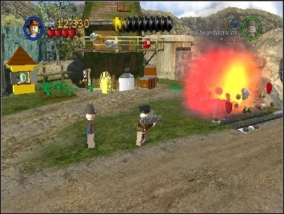 Go to the right and shoot at the antennas with the rocket launcher - Chapter 3 - Motorcycle Escape - The Last Crusade - LEGO Indiana Jones: The Original Adventures - Game Guide and Walkthrough