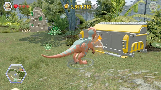 As pachycephalosaurus, walk to the crack in the LEGO object and destroy it - Dilophosaurus Territory | Jurassic Park - secrets in free roam - Jurassic Park - secrets in free roam - LEGO Jurassic World Game Guide & Walkthrough