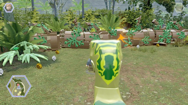 Walk to the road barricade as pachycephalosaurus and destroy it - Dilophosaurus Territory | Jurassic Park - secrets in free roam - Jurassic Park - secrets in free roam - LEGO Jurassic World Game Guide & Walkthrough