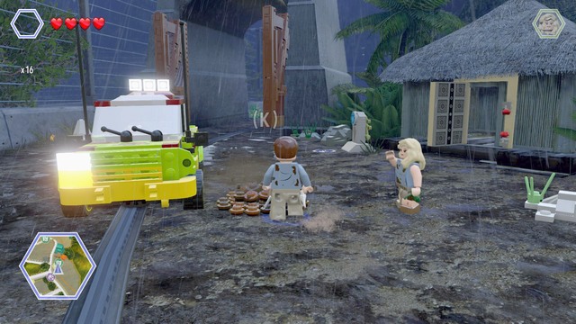 As Grant, walk to the pile of ground and dig up part of the car from it - Tyrannosaurus Enclosure | Jurassic Park - secrets in free roam - Jurassic Park - secrets in free roam - LEGO Jurassic World Game Guide & Walkthrough