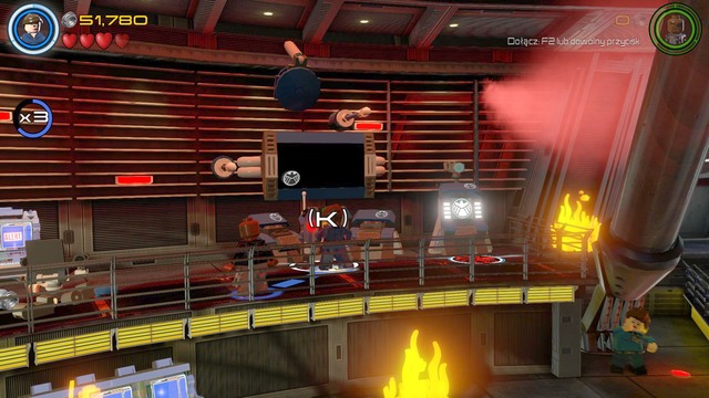 The second lever can be activated using the computer on the left side of the control center - Helicarrier Havoc - Walkthrough - LEGO Marvels Avengers - Game Guide and Walkthrough