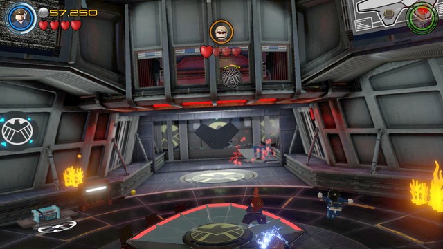 Go to the middle of the room after activating two levers and hang on them in a short time span - Helicarrier Havoc - Walkthrough - LEGO Marvels Avengers - Game Guide and Walkthrough