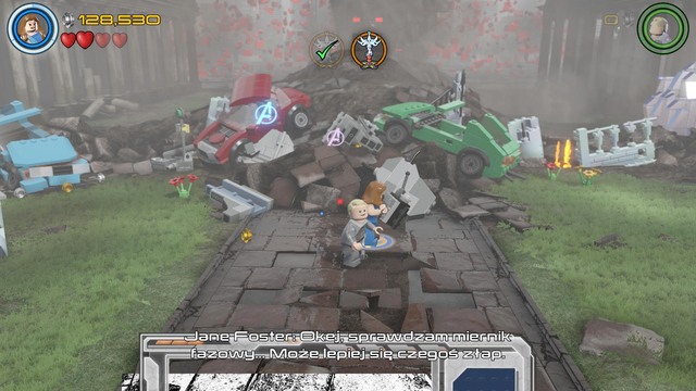 Activate the lever of the constructed transmitter, walk inside and scan the area as Jane - Lost in the Aether - Walkthrough - LEGO Marvels Avengers - Game Guide and Walkthrough