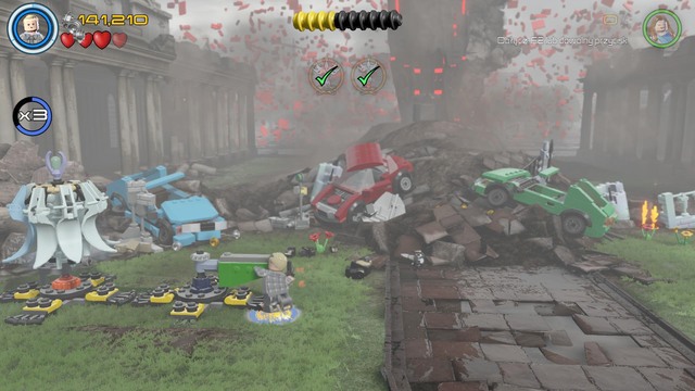 Once you reach the destination, destroy all the objects shown on the picture and then use the bricks from them to create the second transmitter and an arm - Lost in the Aether - Walkthrough - LEGO Marvels Avengers - Game Guide and Walkthrough