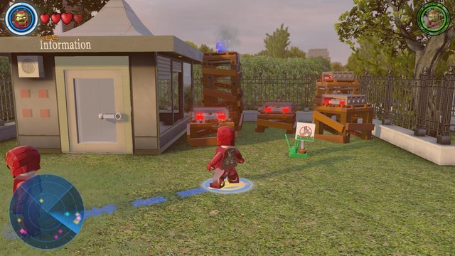 On the left side there is a small booth and few objects next to it - Golden bricks - Washington - secrets - LEGO Marvels Avengers - Game Guide and Walkthrough