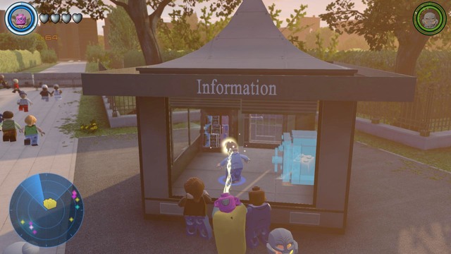 On the right side of the mausoleum you will find a small booth with a civilian inside - Golden bricks - Washington - secrets - LEGO Marvels Avengers - Game Guide and Walkthrough