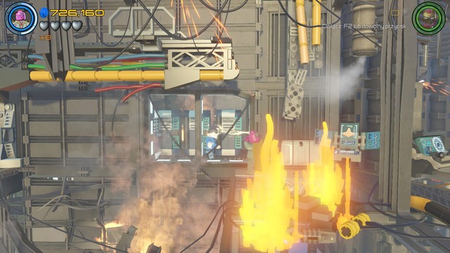 Switch character to Scarlet Witch or Vision once you reach the fire that is blocking the elevator - Minikits - Helicarrier Havoc - secrets - LEGO Marvels Avengers - Game Guide and Walkthrough