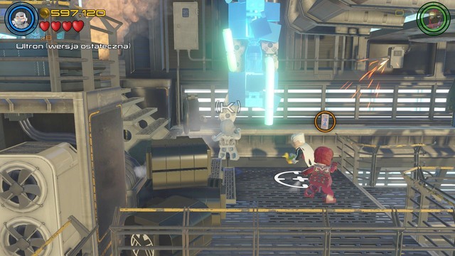 Walk as Ultron towards the glowing picture shown on the screen and destroy it - Stan Lee / Red brick - Helicarrier Havoc - secrets - LEGO Marvels Avengers - Game Guide and Walkthrough