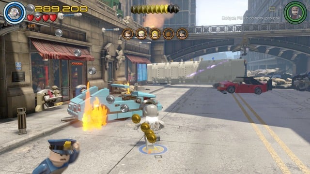 Walk towards the damaged vehicle shown on the picture and destroy it - Minikits - Avengers Assemble - secrets - LEGO Marvels Avengers - Game Guide and Walkthrough