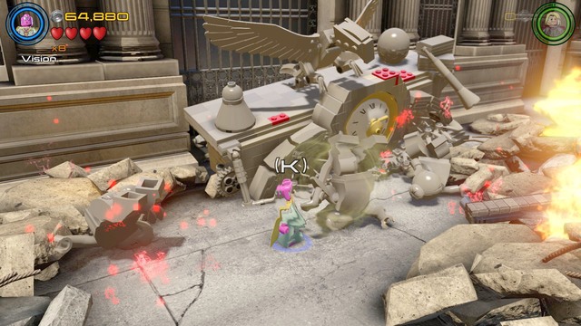 Switch character to Vision or to Scarlet Witch after digging three monuments and pick them up - Minikits - Avengers Assemble - secrets - LEGO Marvels Avengers - Game Guide and Walkthrough