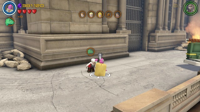 Fly on the top of the building on the left while saving people and speak with the Collector - Stan Lee / Red brick - Avengers Assemble - secrets - LEGO Marvels Avengers - Game Guide and Walkthrough