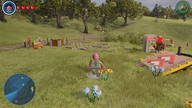 On the left side of the house on the farm you will find the place shown on the picture - Golden bricks - Bartons Farm - secrets - LEGO Marvels Avengers - Game Guide and Walkthrough