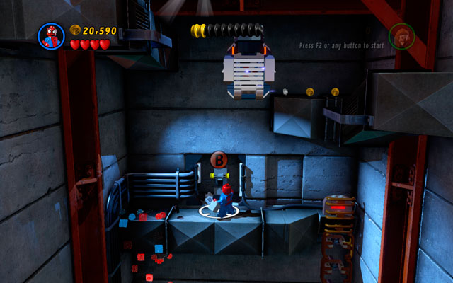 Dodge Green Goblins bombs and try to shoot at him - he will escape after the first hit - Exploratory Laboratory | Walkthrough - Walkthrough - LEGO Marvel Super Heroes Game Guide & Walkthrough