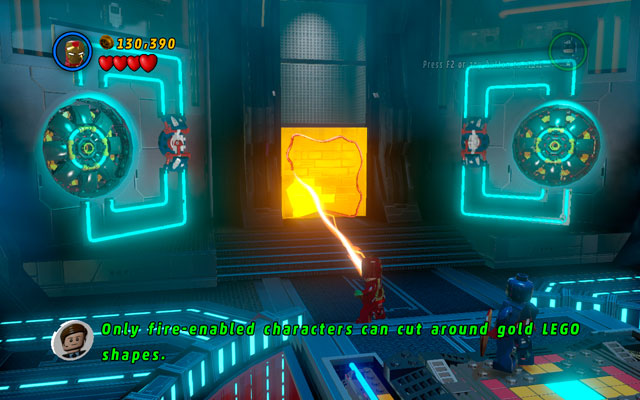 Switch into Iron Man and stand on the central platform - you will be resuited with a new armor - Rebooted, Resuited | Walkthrough - Walkthrough - LEGO Marvel Super Heroes Game Guide & Walkthrough